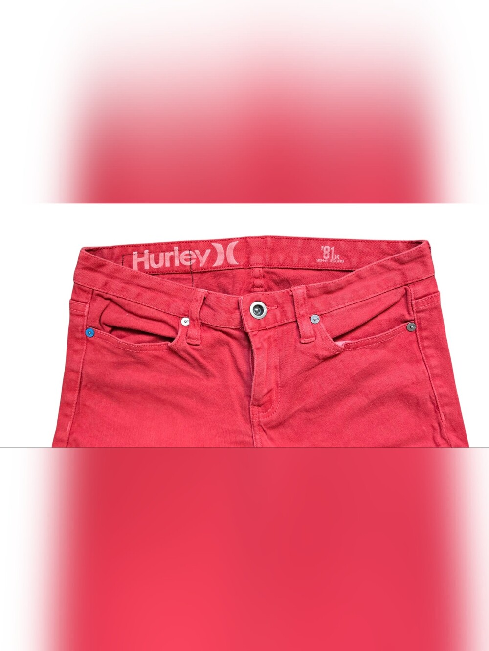 Hurley Red Skinny Jeans Womens Size 27 Stretch Low Rise Denim Pants - Picture 9 of 11
